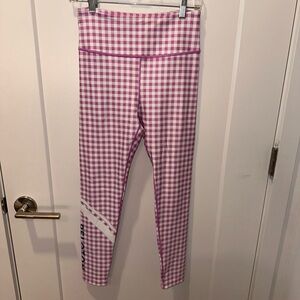Peloton Pink and White Gingham Leggings High Waist Stretch